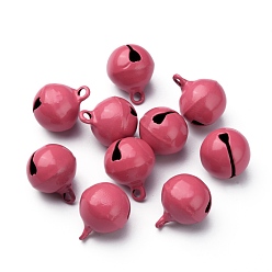 Cerise Baking Paint Brass Bell Pendants, Round, Cerise, 16.5x13.5mm, Hole: 2mm