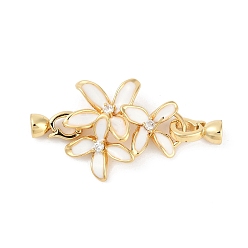 Настоящее золото 18K Латунное микропейв, прозрачный кубический цирконий, складные застежки, без кадмия, без никеля и без свинца, с эмалью, цветок, реальный 18 k позолоченный, 45x25 мм