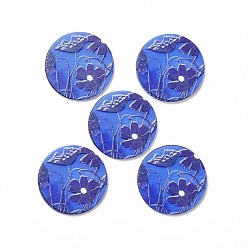 Royal Blue Acrylic Cabochons, for Hair Pins, Hair & Earrings Accessories, Flat Round with Flower Pattern, Royal Blue, 34.5x2.5mm