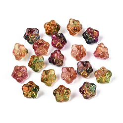(52) Непрозрачная лаванда Краска для выпечки и стеклянные бусины, инкрустированные золотым металлом, петуния, разноцветные, 8~8.5x8~8.5x6~6.5 мм, отверстие : 0.9~1.3 мм