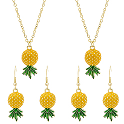 Light Gold Ананас из сплава 2 кулон ожерелье и 2 пары серег с подвесками, набор украшений для женщин, золотой свет, 528 мм, 47.5 мм, штифты : 0.6 мм
