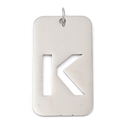 Letter K 304 подвески из нержавеющей стали, с целью перехода в кольце, прямоугольник с полой буквой-подвеской, анти-тускнение, лазерная резка, Письмо K, 49.5x28x1.5 мм, отверстие : 6.5 мм