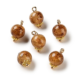 Золотистый Подвески из сплава и стекла, окрашенные аэрозольной краской, круглые подвески, с блеском порошок, золотые, золотые, 16x10.5 мм, отверстие : 2.5 мм
