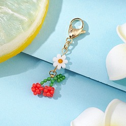 Красный Подвеска из бисера из вишни и цветка, 304 подвески-застежки-лобстеры из нержавеющей стали для украшений сумок, красные, 46 мм