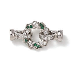 Платина Латунные микро проложить кубического циркония раз за застежками, без кадмия и без свинца, стойки покрытие, долговечный, Скрученное кольцо, зелёные, платина, 28 мм
