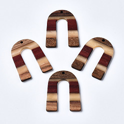 Colorful Resin & Walnut Wood Pendants, U Shape, Colorful, 36.5x28x2~3mm, Hole: 2mm