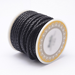 Black Braided Cowhide Leather Cord, Leather Rope String for Bracelets, Black, 6mm, about 3.82 yards(3.5m)/roll