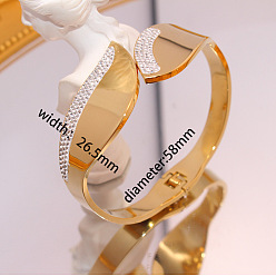 Лист 304 микропроцессор из нержавеющей стали, кубический цирконий, широкие браслеты для женщин, реальный 18 k позолоченный, лист, внутренний диаметр: 2-1/4 дюйм (5.8 см)