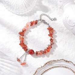 Red Agate Браслеты с подвесками из натурального красного агата для женщин, с 304 фурнитурой из нержавеющей стали, 7-5/8~8-1/8 дюйм (19.4~20.5 см)