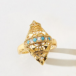 Бирюза Кольца-манжеты геометрические с микропаве из кубических цирконий из латуни для женщин, золотые, бирюзовые, 25 мм, внутренний диаметр: 16мм~18мм