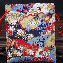 Цветок Прямоугольные подарочные пакеты из ткани в китайском стиле с принтом на шнурке, сумки для хранения, цветок, 15x12 см