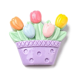 Лиловый Непрозрачные кабошоны из смолы, растения в цветочных горшках, сирень, 20x21.5x7 мм