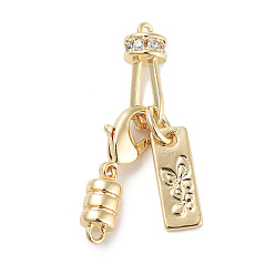 Real 18K Gold Plated Brass Micro Pave Clear Cubic Zirconia Clasps, Cadmium Free & Nickel Free & Lead Free, Rectangle & Column, Real 18K Gold Plated, 18mm