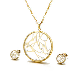 Золотой Комплекты из полых круглых серег-гвоздиков и ожерелий с кубическим цирконием и стеклом из нержавеющей стали, золотые, ожерелья: 304 дюйм (25.59 см)