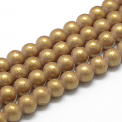 Темно-Золотистый Стеклянные жемчужные бусины, выпечка окрашены, Перламутровые стиле, окрашенные, круглые, темные золотарник, 8~8.5 мм, отверстие : 1.5 мм, около 100~105 шт / нитка, 31.8 дюйм