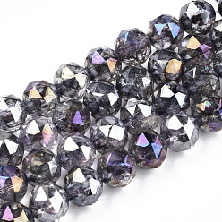 Серый Прозрачные стеклянные бусины гальваническим пряди, с покрытием AB цвета, граненые, круглые, серые, 8x7.5 мм, отверстие : 1.8 мм, около 50 шт / нитка, 14.96'' (38 см)
