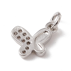 Platinum Brass Micro Pave Clear Cubic Zirconia Butterfly Charms, with Open Jump Rings, Platinum, 8x10.5x2mm, Hole: 2.7mm