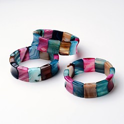 Colorful Natural Agate Stretch Bracelets, Rectangle, Colorful, 2-1/8 inch~2-1/4 inch(55~57mm)