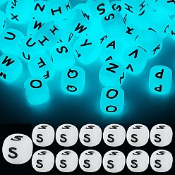 Letter S 20Pcs Luminous Cube Letter Silicone Beads 12x12x12mm Square Dice Alphabet Beads with 2mm Hole Spacer Loose Letter Beads for Bracelet Necklace Jewelry Making, Letter.S, 12mm, Hole: 2mm