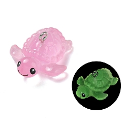 Бледно-Розовый Подвески из люминесцентной смолы, с железной петлей, черепаха, розовый жемчуг, 27x21.5x12.5 мм, отверстие : 2 мм