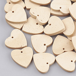 Wheat Wood Pendants, Heart, Wheat, 19x19x3mm, Hole: 1.5mm