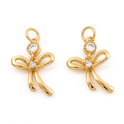 Настоящее золото 18K Латунные микро проложить кубического циркония подвески, с целью перехода в кольце, бантом, прозрачные, реальный 18 k позолоченный, 16 мм, отверстие : 2.5 мм