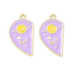 Golden Alloy Enamel Pendants, Heart with Planet Charms, Split Pendants, Golden, 27x15x1mm, Hole: 1.6mm