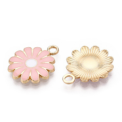 Pink Подвески из эмали и сплава, без кадмия и без свинца, золотой свет, цветок, розовые, 22.5x18x2 мм, отверстие : 2.5 мм