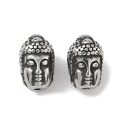 Античное Серебро Ретро 316 хирургические бусины из нержавеющей стали, Голова Будды, ручная полировка, античное серебро, 13.5x8.5x9.5 мм, отверстие : 1.6 мм