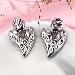 Нержавеющая Сталь Цвет 304 из нержавеющей стали болтаться серьги, чеканное текстурированное сердце, цвет нержавеющей стали, 37x23 мм