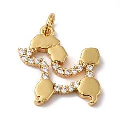 Настоящее золото 18K Покрытие стойки латунь микропаве прозрачные подвески из кубического циркония, с целью перехода в кольце, долговечный, без свинца и без кадмия, собака, реальный 18 k позолоченный, 18.5x18x2.5 мм, отверстие : 3 мм