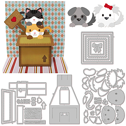 Другие Кошачья тема, углеродистая сталь, штампы, трафареты, для diy scrapbooking, Фотоальбом, декоративная бумага для тиснения, цвет нержавеющей стали, коробка узор, 80~121x75~136x0.8 мм, 4 шт / комплект