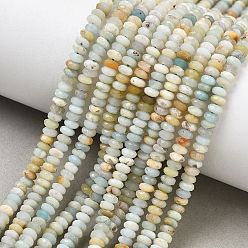 Flower Amazonite Натуральный цветок амазонитовые бусины пряди, рондель, граненые, 4.5x2~2.5 мм, отверстие : 0.8 мм, около 175 шт / нитка, 15.04'' (38.2 см)