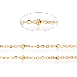 Золотой 304 цепи спутниковые из нержавеющей стали, ионное покрытие (ip), с катушкой, пайки, золотые, ссылка: 1.5x1x0.2 mm, бусина : 2x1 mm, около 32.8 футов (10 м) / рулон