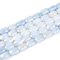 Светлый Стально-синий Антикоррозийные гальванические стеклянные бусины, имитация драгоценных камней, прямоугольные, с покрытием AB цвета, граненые, два тона, светло-стальной синий, 7x4~4.5x3 мм, отверстие : 0.9~1 мм, около 55~56 шт / нитка, 14.96~15.16'' (38~38.5 см)