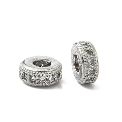 Платина Латунные микропаве из прозрачного кубического циркония, рондель, платина, 8x3.5 мм, отверстие : 3 мм