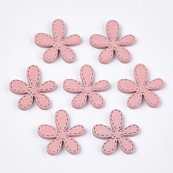 Pink Painted Poplar Wood Cabochons, Flower, Pink, 22x22x2mm
