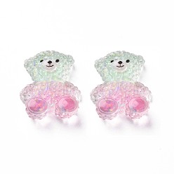 Pale Green Transparent Epoxy Resin Cabochons, with Glitter Powder, Bear, Pale Green, 22x17.5x8mm