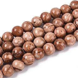 Деревянный Кружевный Камень Натуральное дерево каменным кружевом бисер нитей, круглые, 10~10.5 мм, отверстие : 1 мм, около 39 шт / нитка, 15.35~15.75'' (39~40 см)