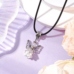 Прозрачный Ожерелья с подвесками из стеклянных бусин в виде ангела, ожерелья из черного вощеного хлопкового шнура для женщин, античное серебро, прозрачные, 17.44 дюйм (44.3 см)