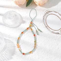 Orange Natural Carnelian & Peacock Green Agate Mobile Straps, with Nylon Threads, Bamboo, Orange, 525mm