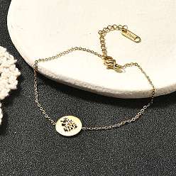 Золотой 304 браслеты из нержавеющей стали ссылка для женщин, плоские круглые с деревом, ионное покрытие (ip), золотые, 6-7/8 дюйм (17.6 см)