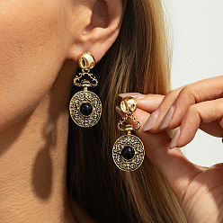 Oval Rhinestone сплава болтаться серьги, античное золото , овальные, 45x20 мм