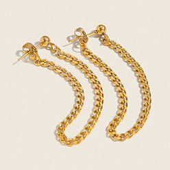 Настоящее золото 18K Минималистичная цепочка с кисточкой 304 серьги-гвоздики из нержавеющей стали, реальный 18 k позолоченный, 56x3 мм