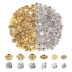 Античный Серебрянный & Античный Золотой 180 шт 12 стиль бусины-распорки сплава тибетского стиля, рондель и биконус, разнообразные, старинное серебро и античный золотой, 4~7x3~5.5 мм, отверстие : 1~2.5 мм, 15 шт / стиль
