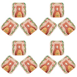 Misty Rose Acrylic Pendants, Bear Printed, Rectangle, Misty Rose, 40x38x3mm, Hole: 1.6mm, 12pcs/bag
