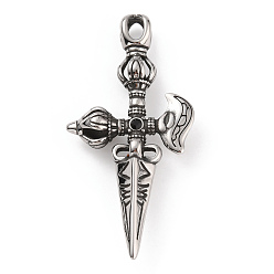 Античное Серебро 304 из нержавеющей стали большие кулоны, очарование меча, античное серебро, 65x32x10 мм, отверстие : 6x4 мм