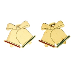 Колокол Ионное покрытие (ip) 304 серьги-пусеты с эмалью из нержавеющей стали, реальный 14 k позолоченный, на Рождество, колокол, 10.5x13 мм