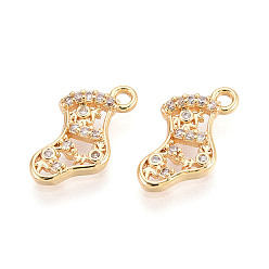 Прозрачный Латунные микро проложить кубического циркония прелести, ботинки, долговечный, без никеля , реальный 18 k позолоченный, прозрачные, 14.5x8.5x2.5 мм, отверстие : 1.4 мм