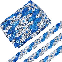 Blue 8-Shaped Polyester Ribbons, with Sequins, Blue, 1-5/8 inch(40mm), about 14.76 Yards(13.5m)/Bundle